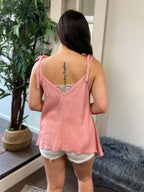 Willa Light Pink Shoulder Tie Tank Top - MK Threads Boutique