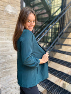 Irena Hunter Green Half Sleeve Open Cropped Blazer