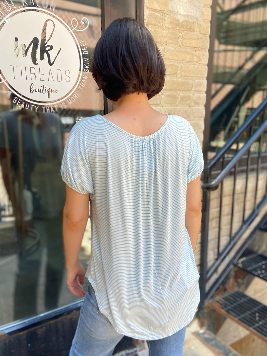 Gia Ivory & Blue Striped T-Shirt