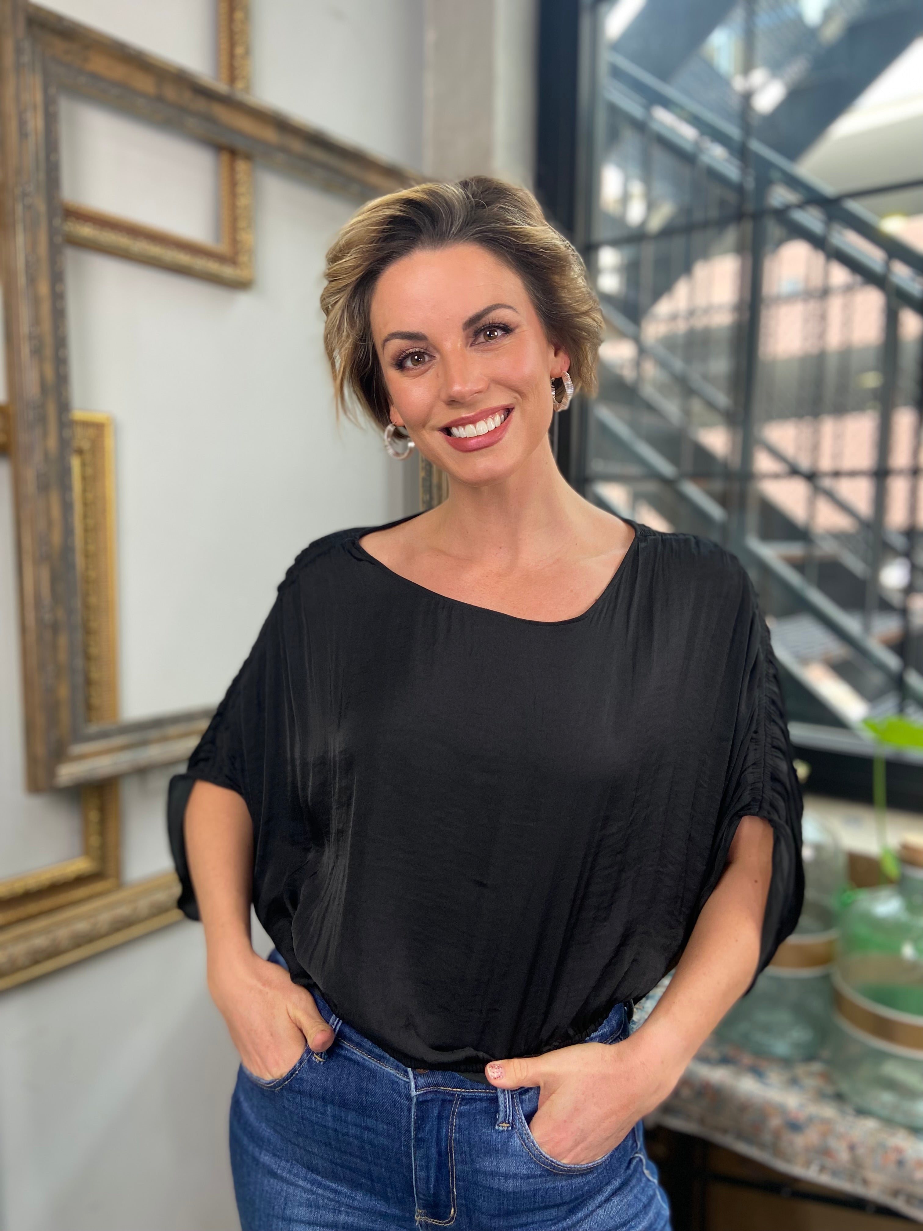 Reese Black Elastic Waist Blouse - MK Threads Boutique