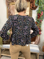 Sara Black Floral Baby Doll Blouse