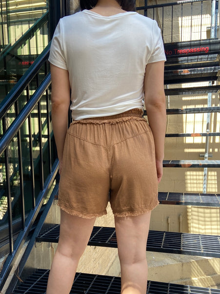Casey Camel Washed Linen Shorts