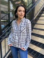 Megan Off White & Charcoal Asymmetric Flannel