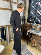 Lillie Black Long Sleeve Button Up Crinkle Jumpsuit