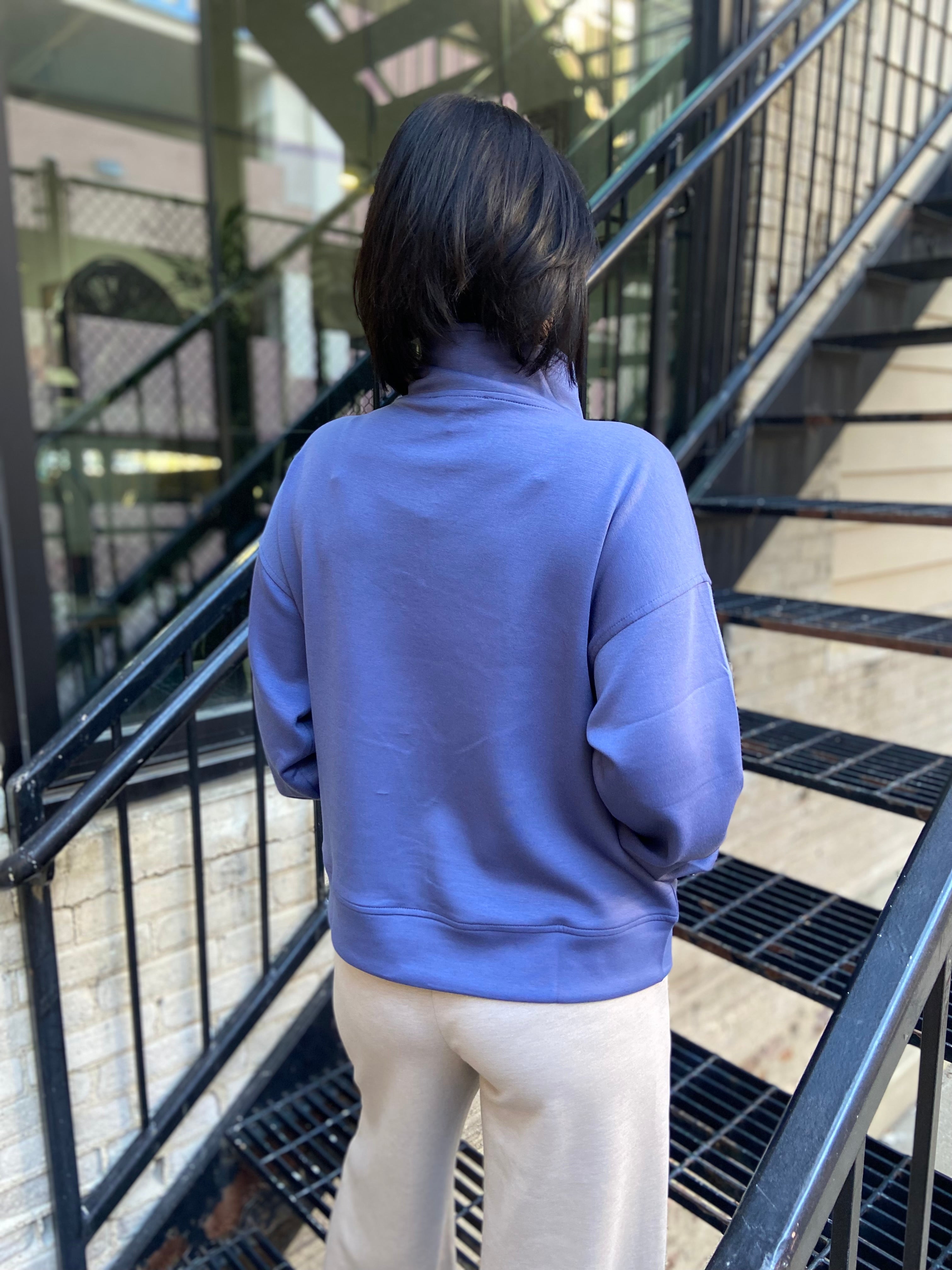 Nicolette Blue Indigo Scuba Half Zip Sweater