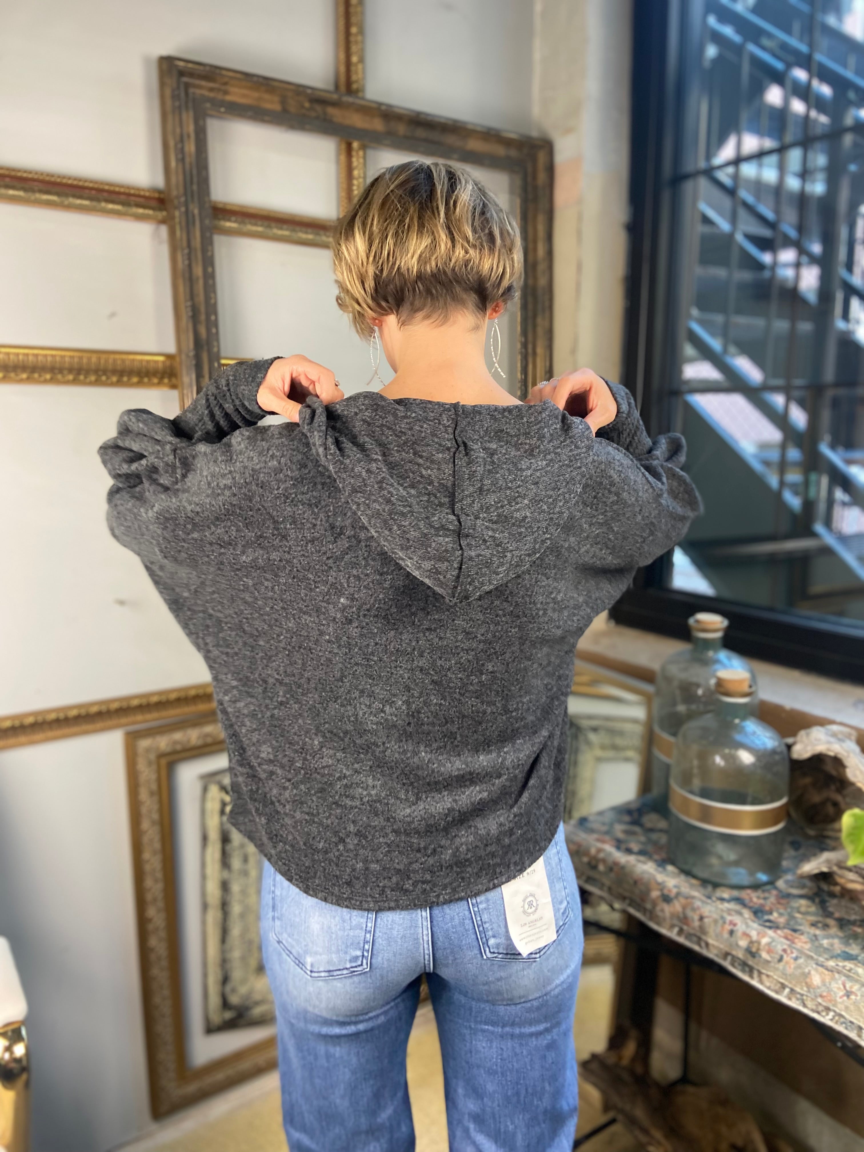 Taylor Black Hacci Balloon Sleeve Hoodie