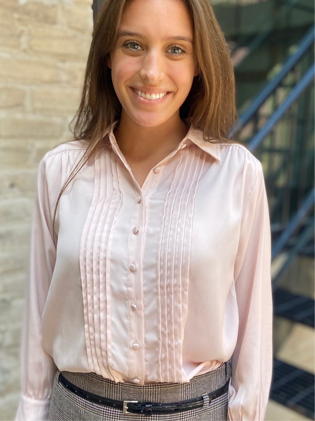 Kate Blush Pleated Long Sleeve Button Up