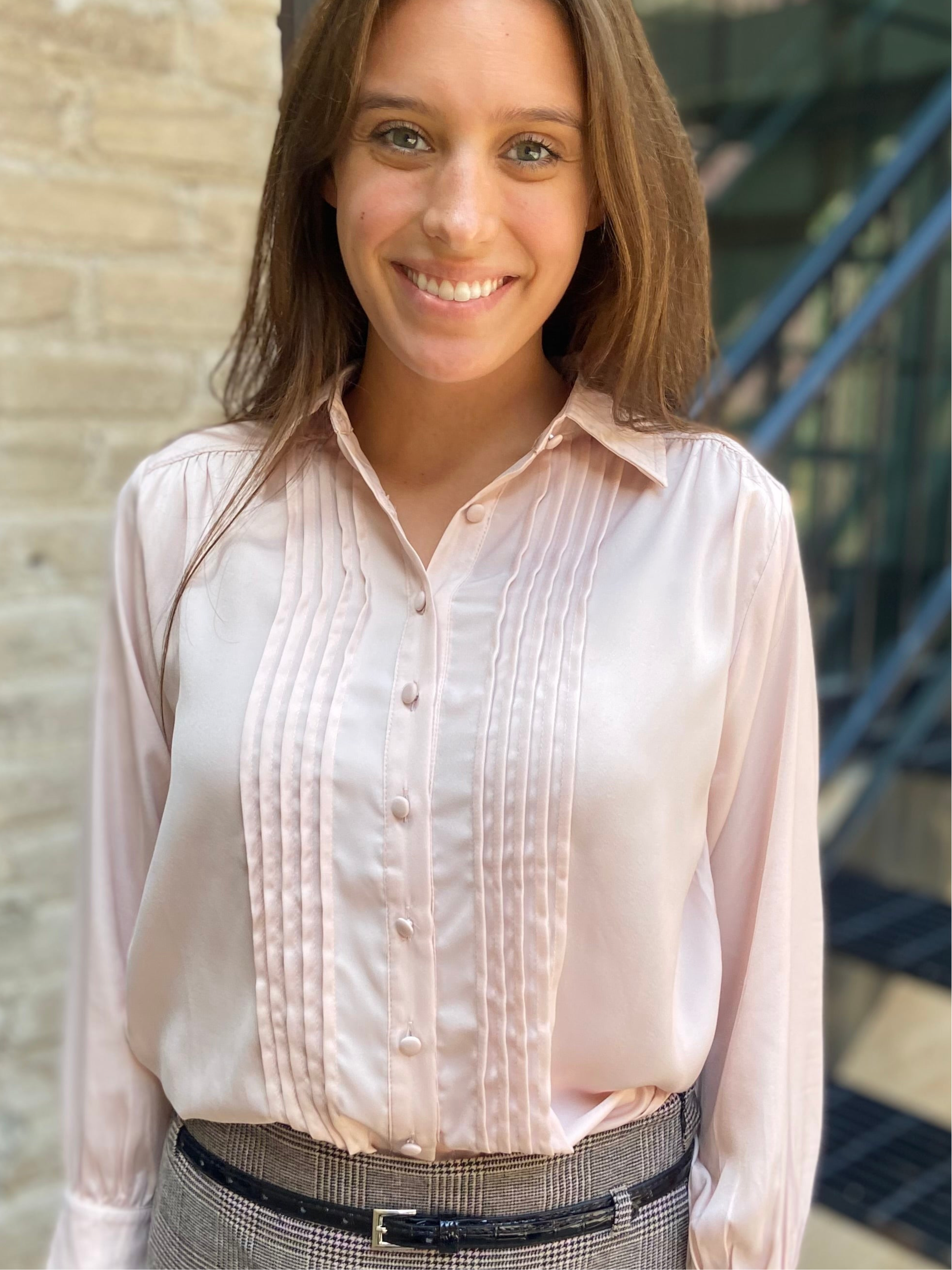 Kate Blush Pleated Long Sleeve Button Up
