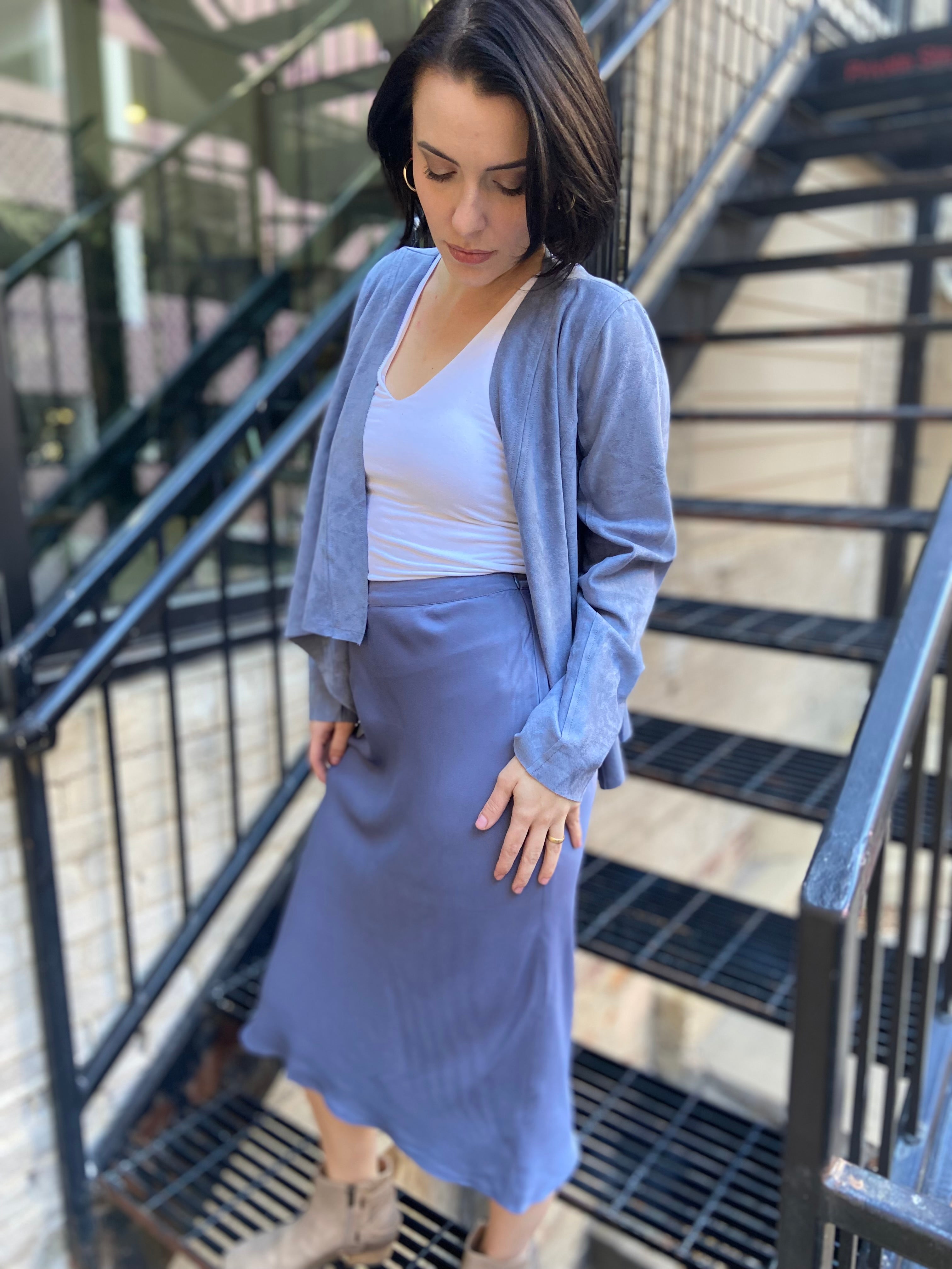 Lisa Blue Satin Midi Skirt