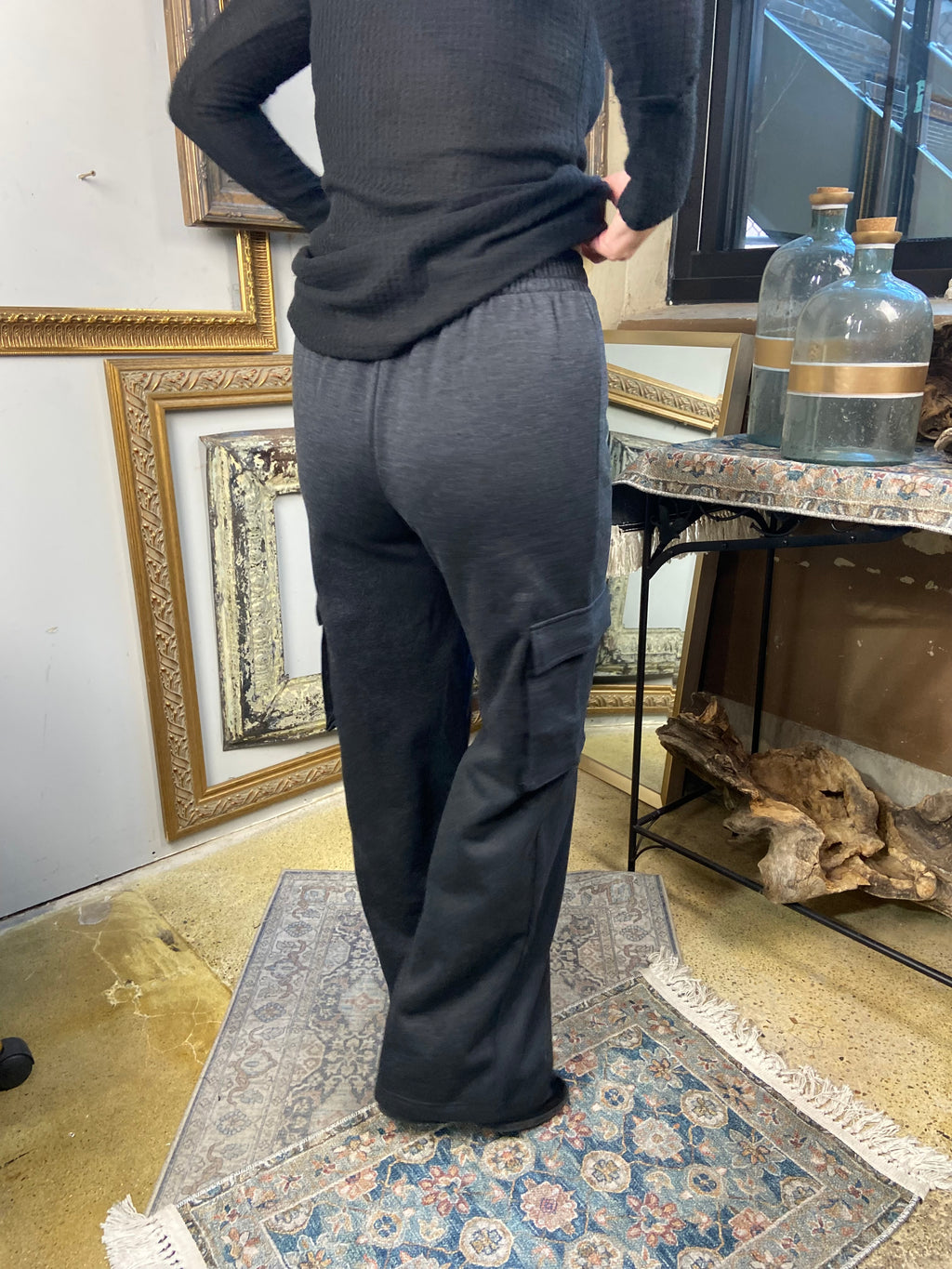 Eleanor Charcoal Gray Cargo Wide Leg Sweatpants