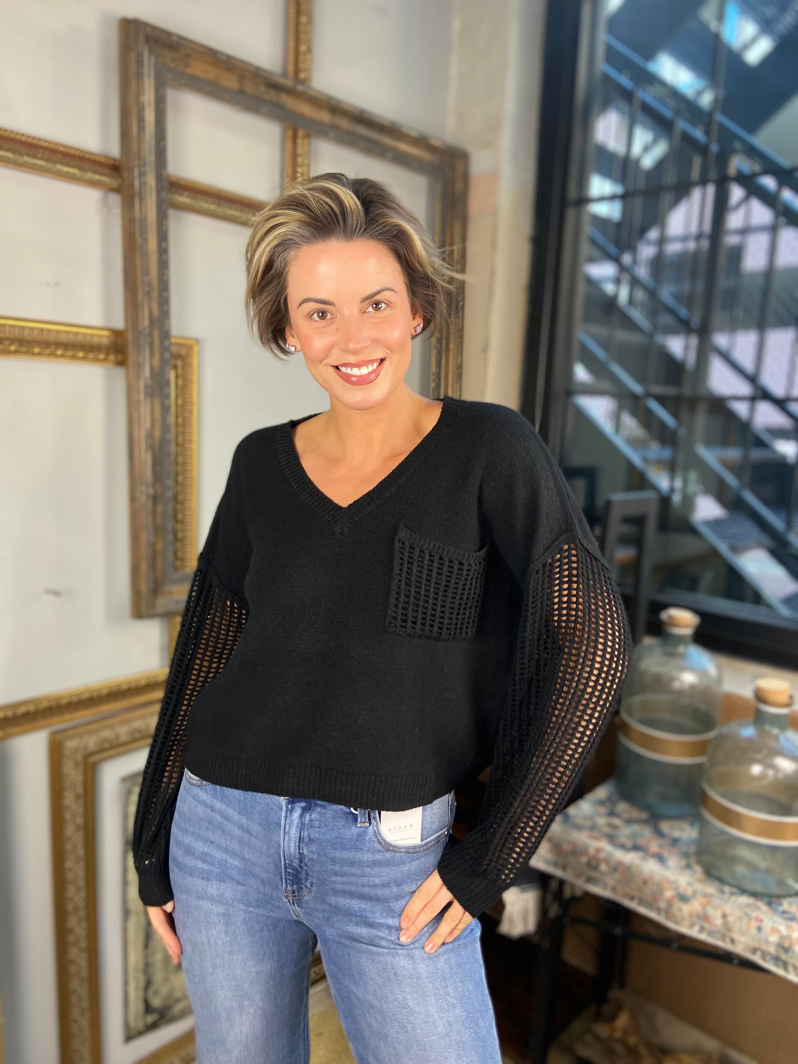 Eden Black V Neck Knit Sweater