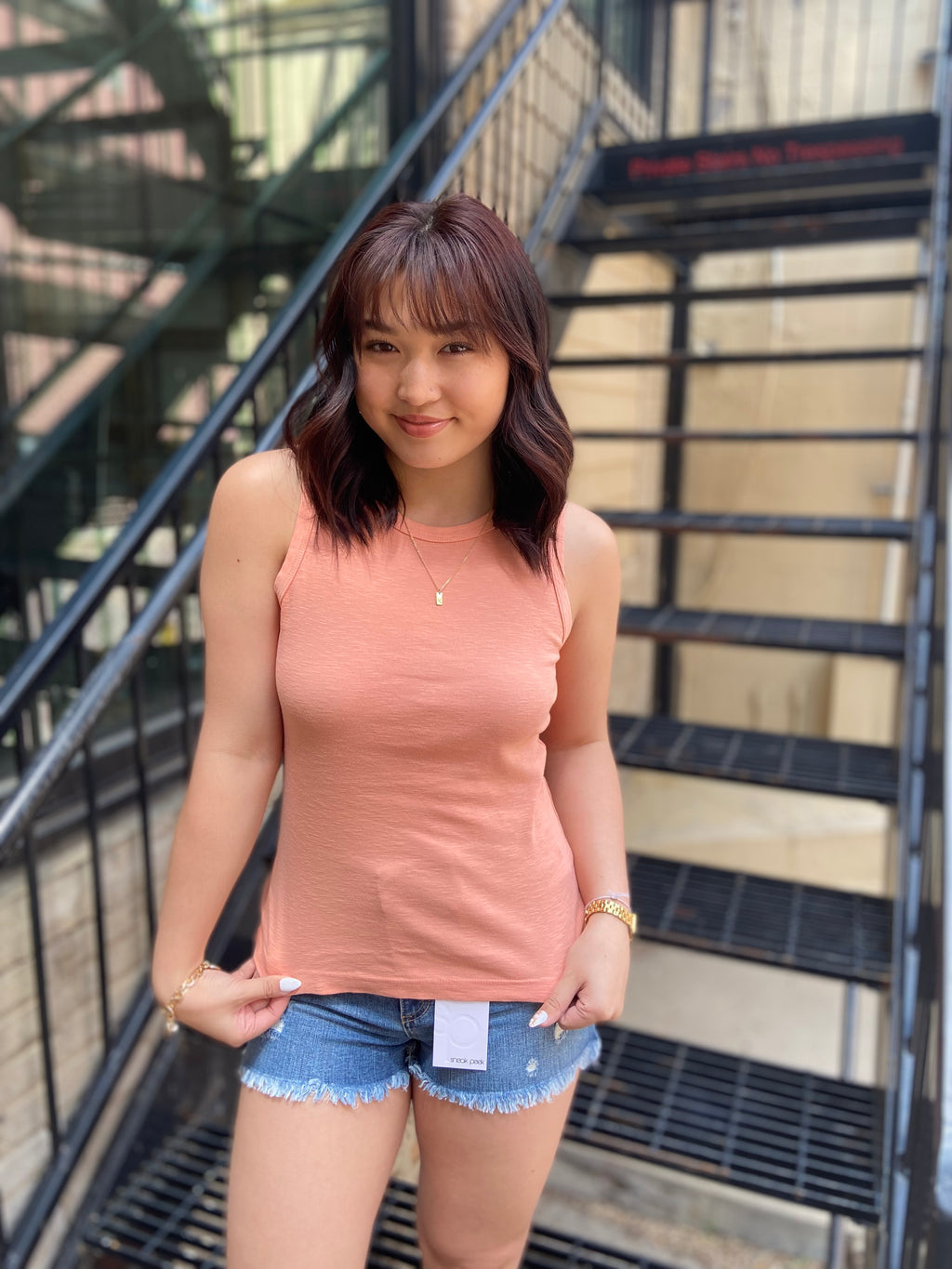 Scarlett Apricot Solid Crew Neck Tank Top