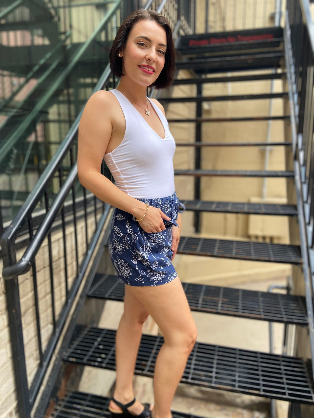 Casey Blue Bandana Drawstring Linen Shorts