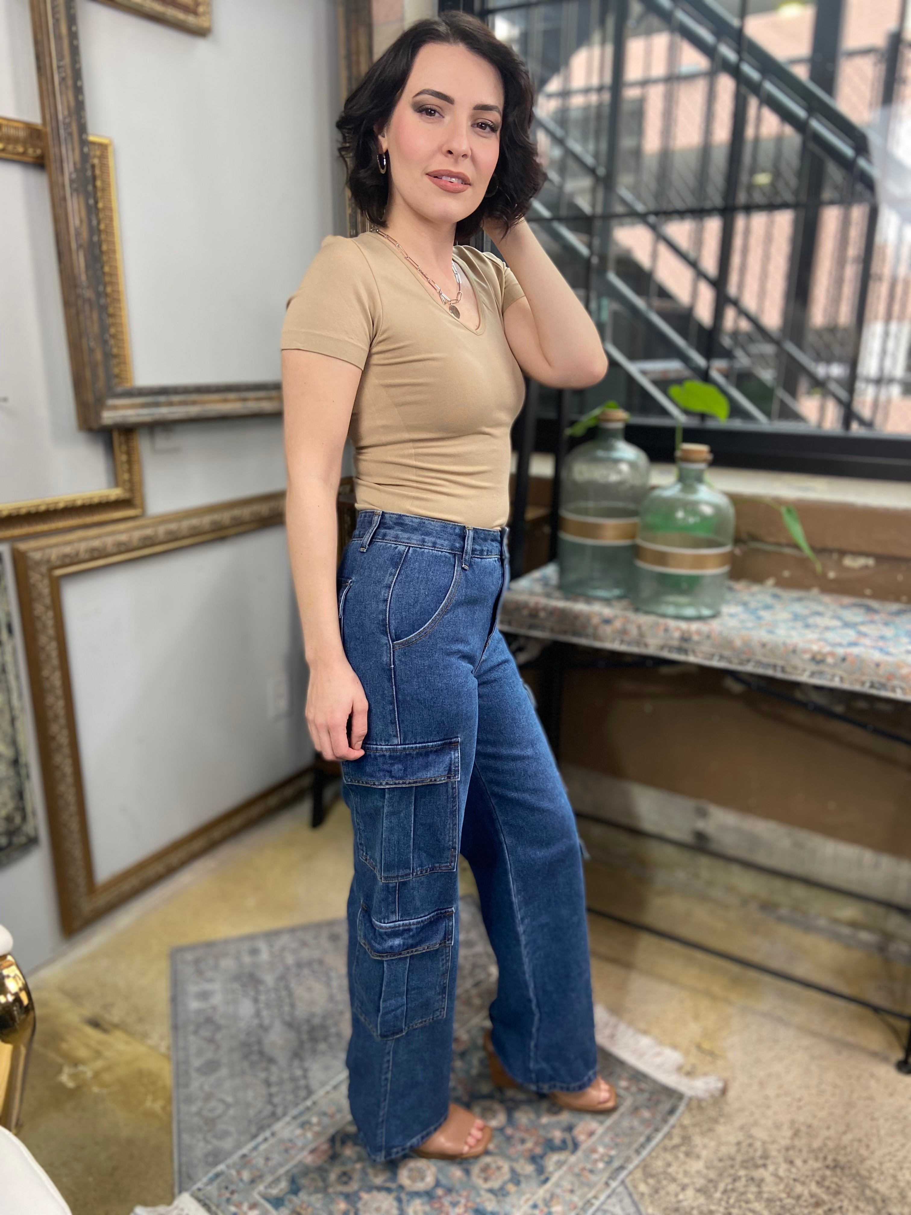 Elianne Denim Blue Cargo Veveret Jeans - MK Threads Boutique