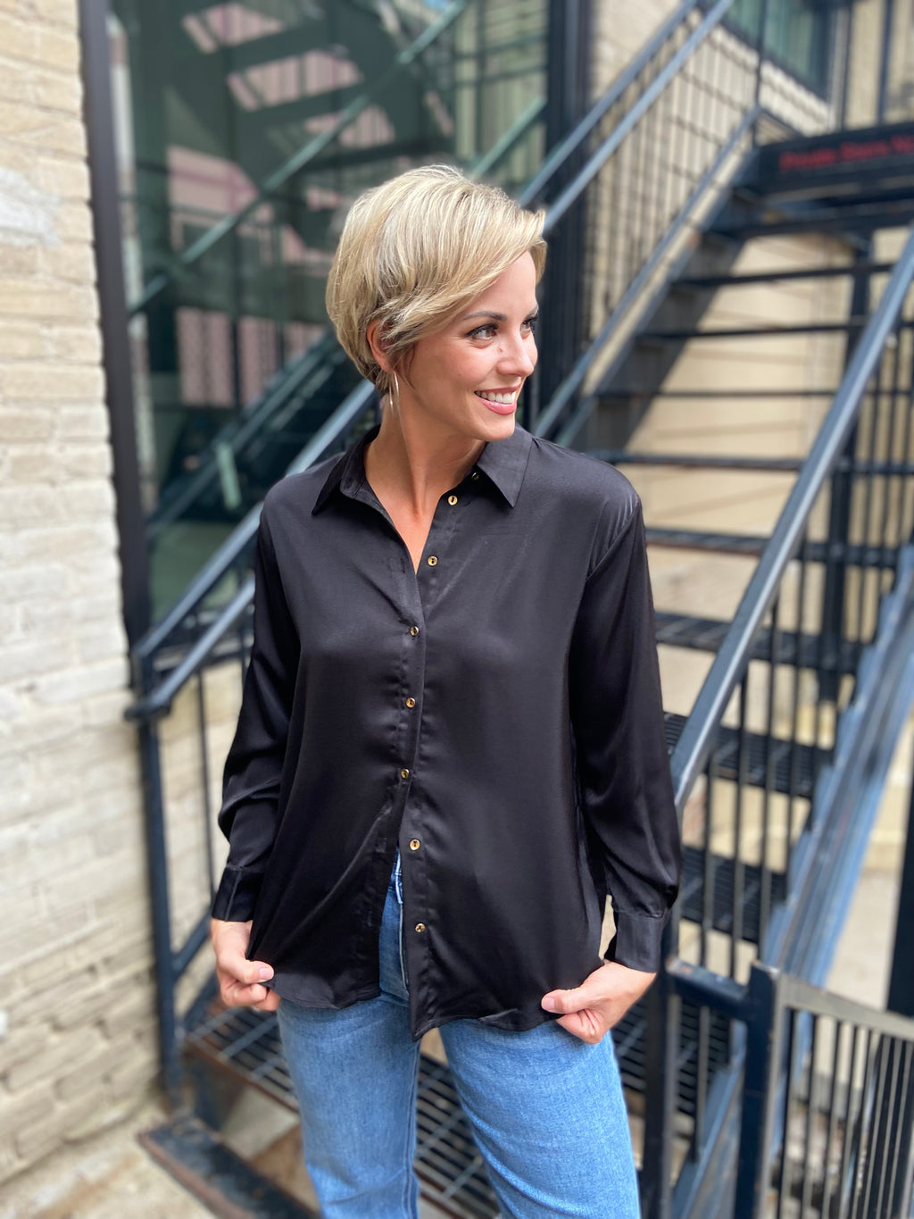 Alexi Black Silk Button up