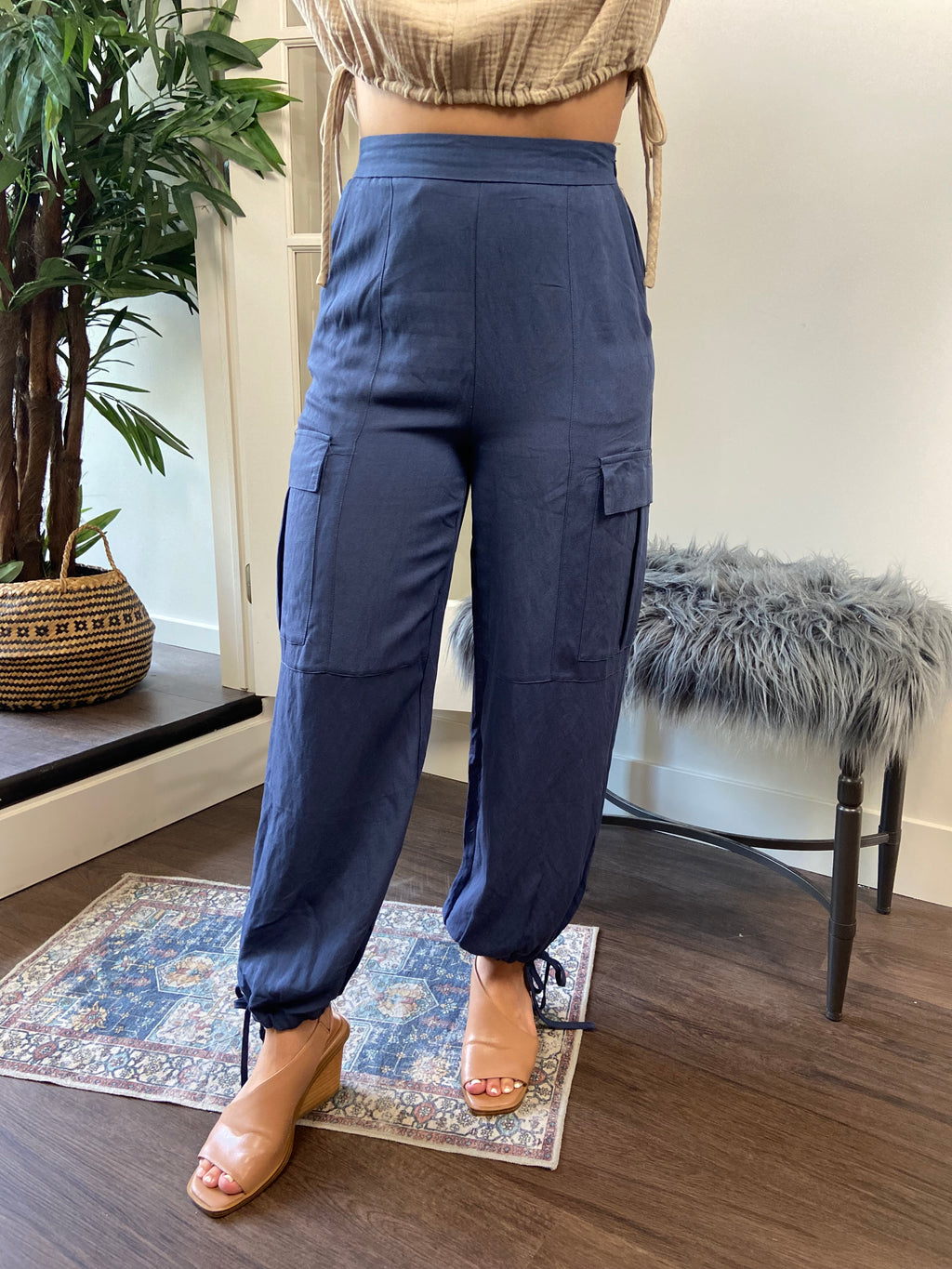Clara Blue Cargo Jogger Pants
