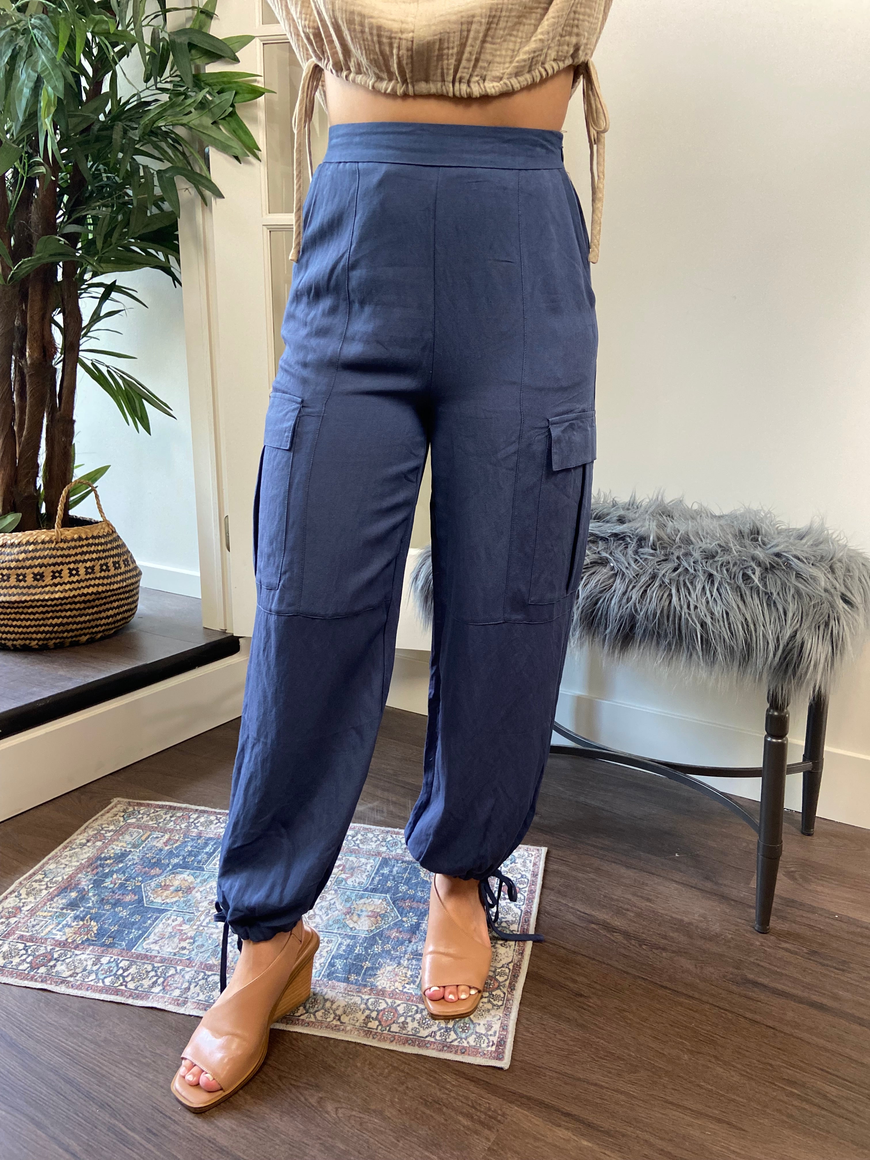 Clara Blue Cargo Jogger Pants