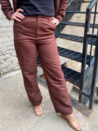 Annie Dark Brown Suede Straight Leg Pants