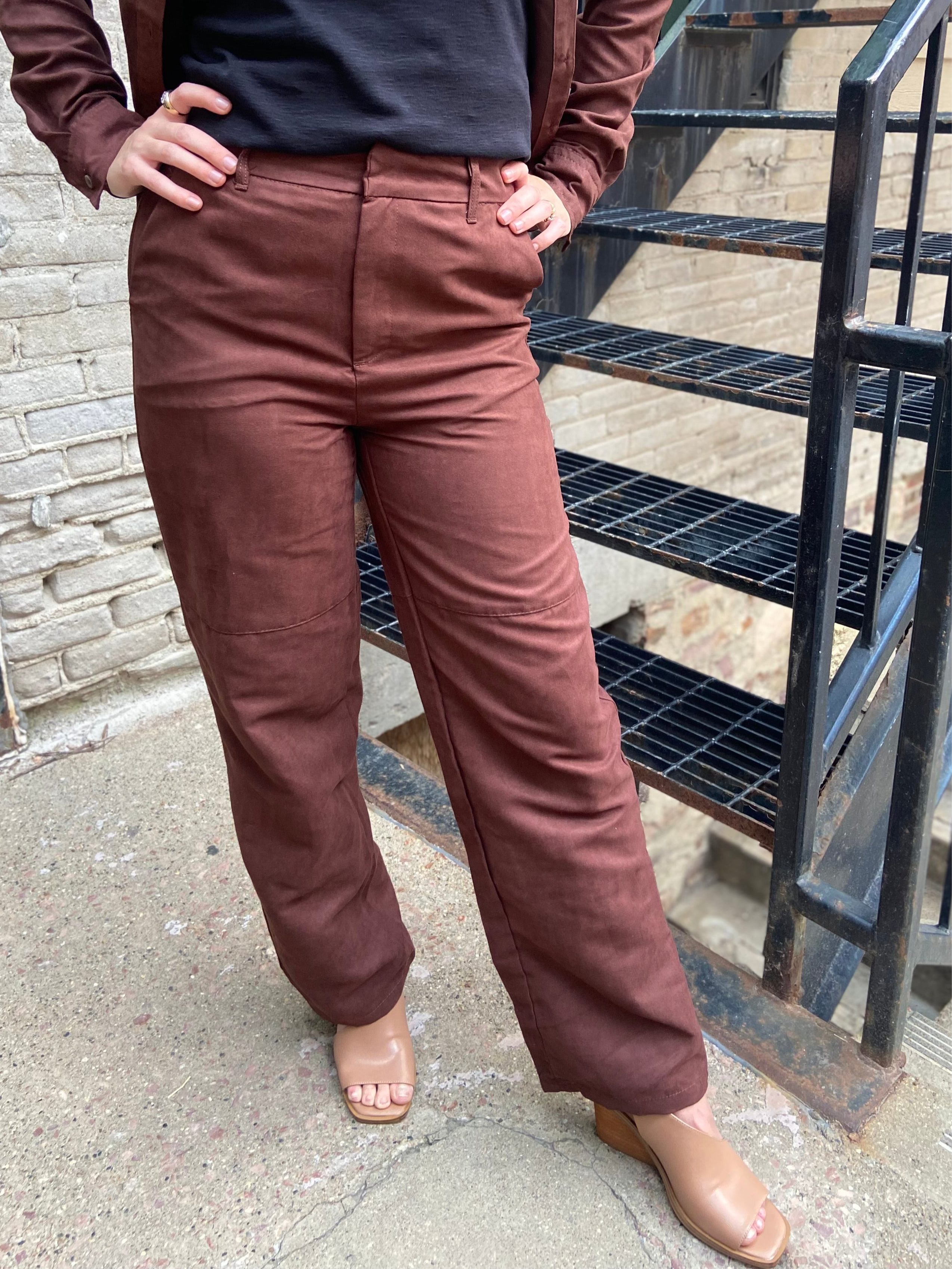 Annie Dark Brown Suede Straight Leg Pants