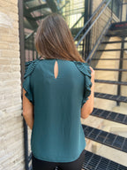 Emmett Forest Green Pleated Flutter Sleeve Blouse