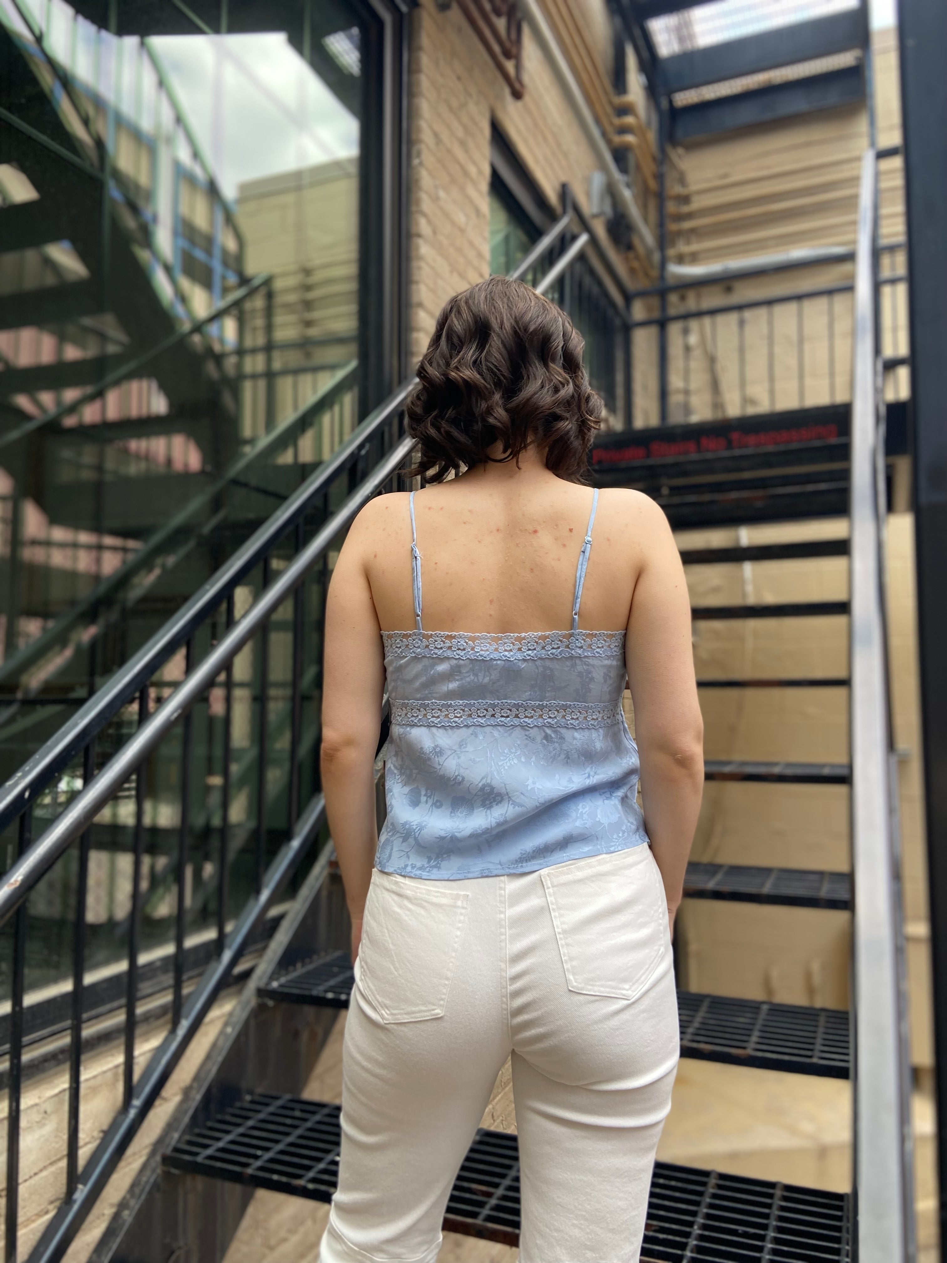 Kylie Light Blue Lace Detail Tank Top - MK Threads Boutique
