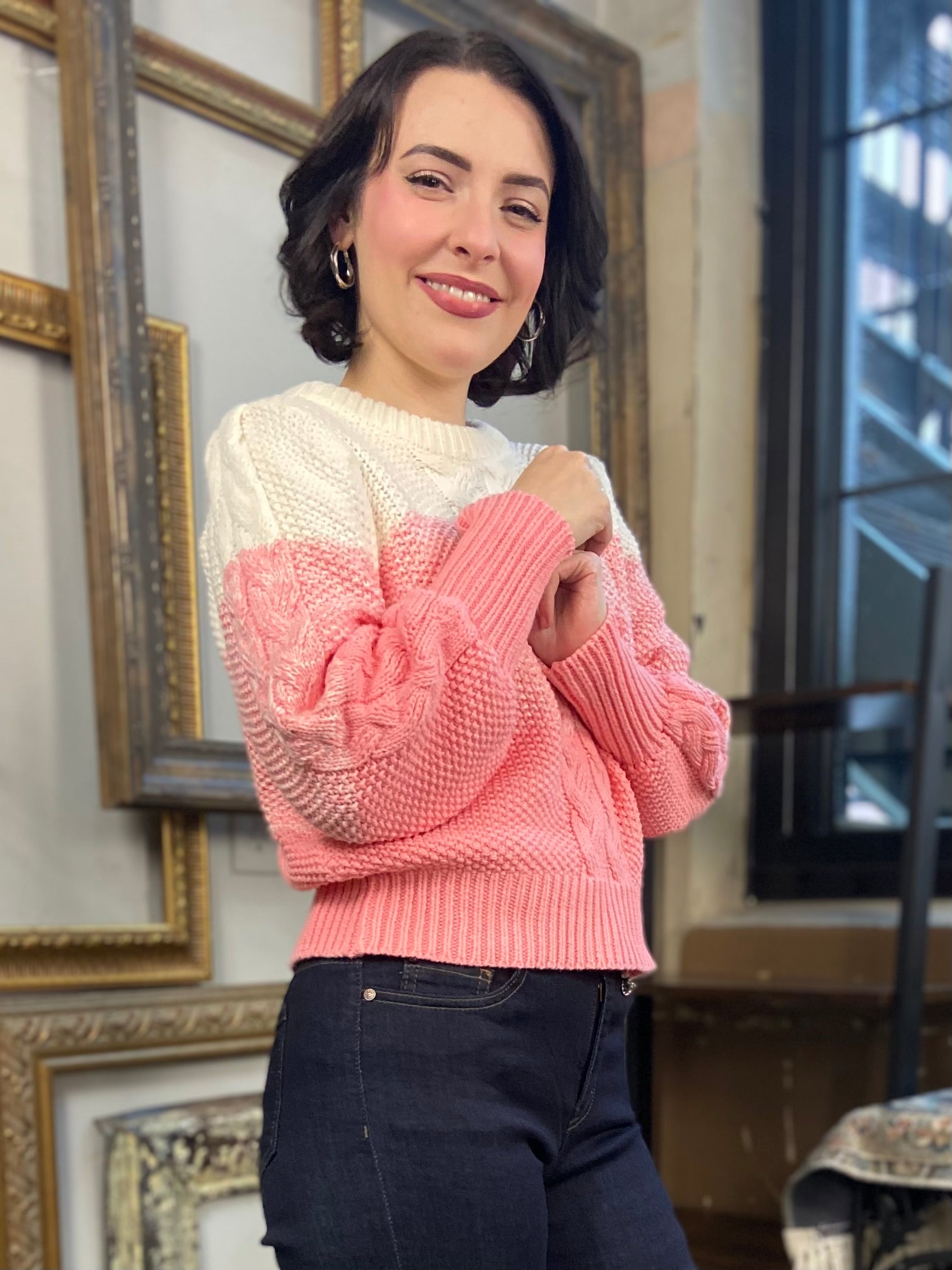 Freya Pink Stripe Knit Sweater