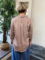 Ansel Light Mocha Pin Stripe Button Up - MK Threads Boutique