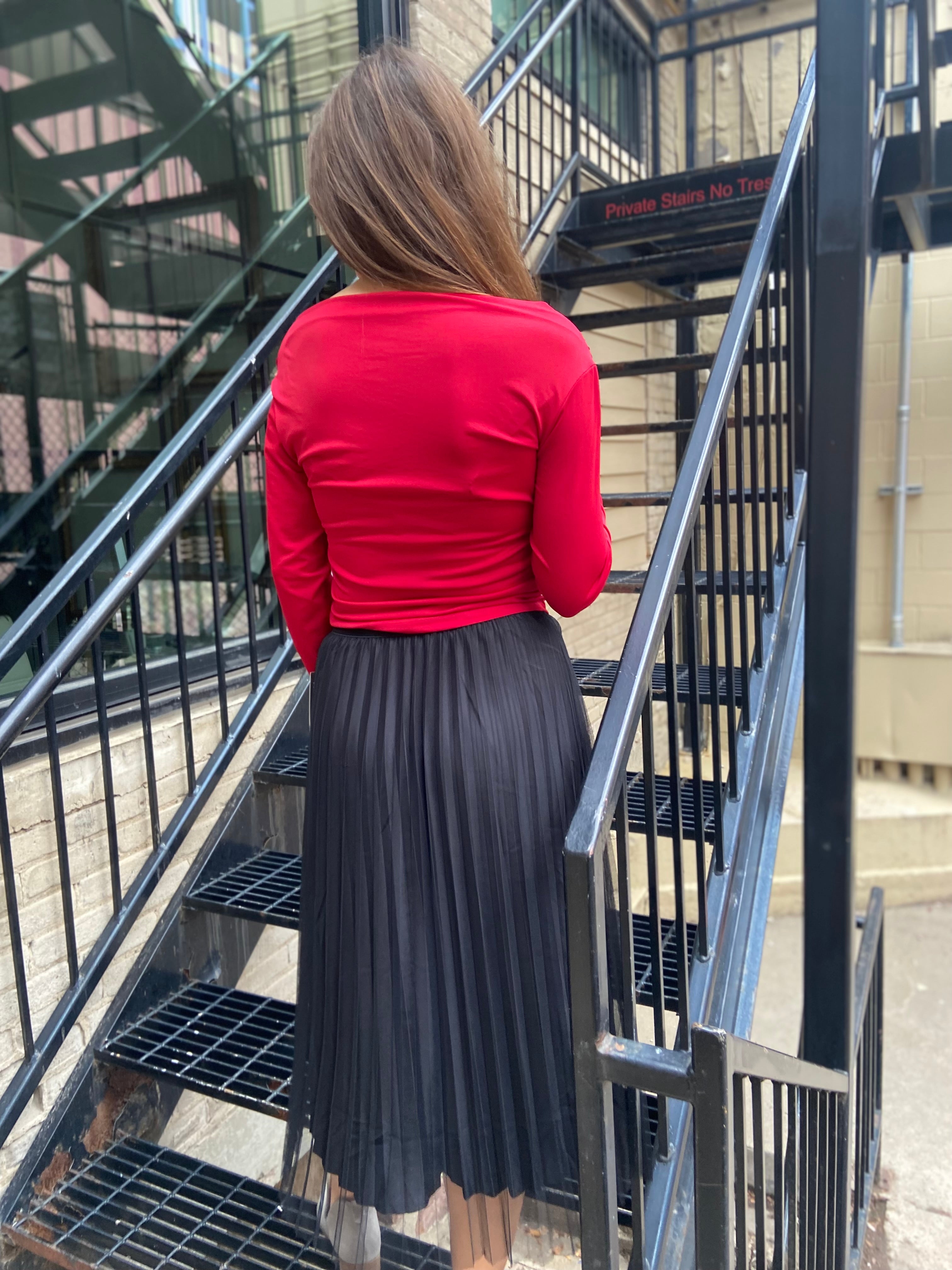 Tilla Black Tulle Layered Midi Skirt