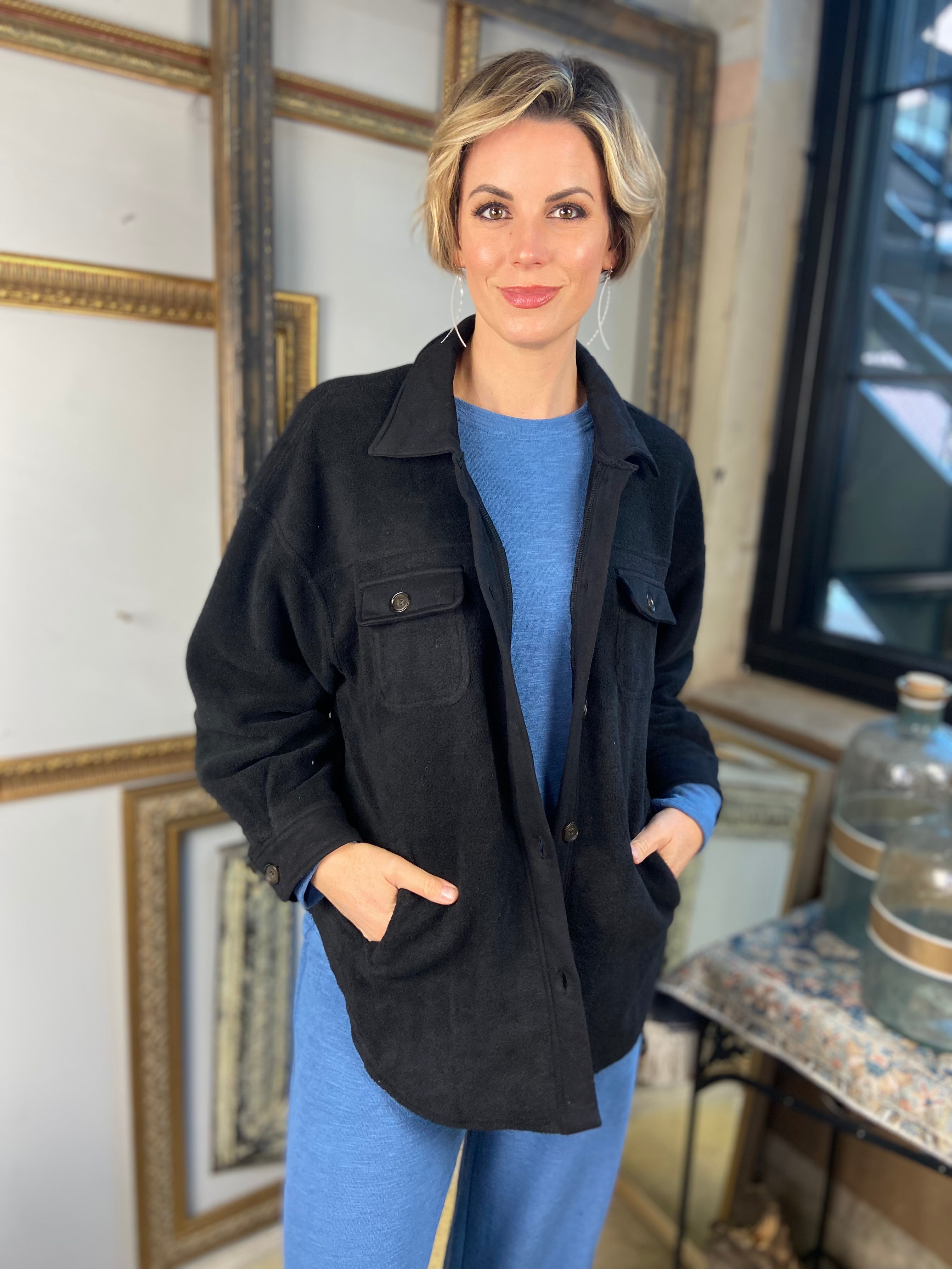 Katrina Black Button Fleece Jacket