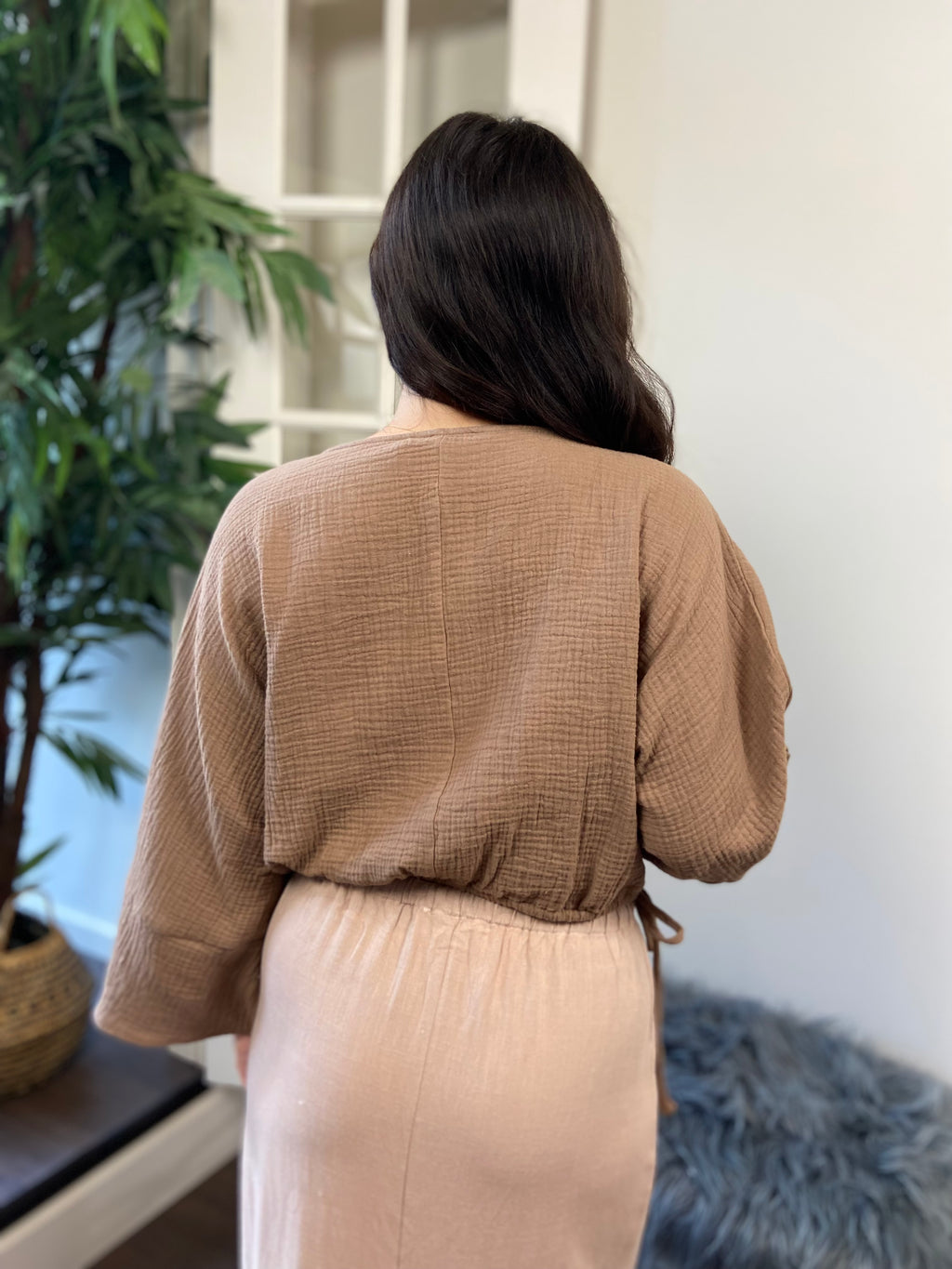 Calla Tan Guaze Bell Sleeve Top - MK Threads Boutique