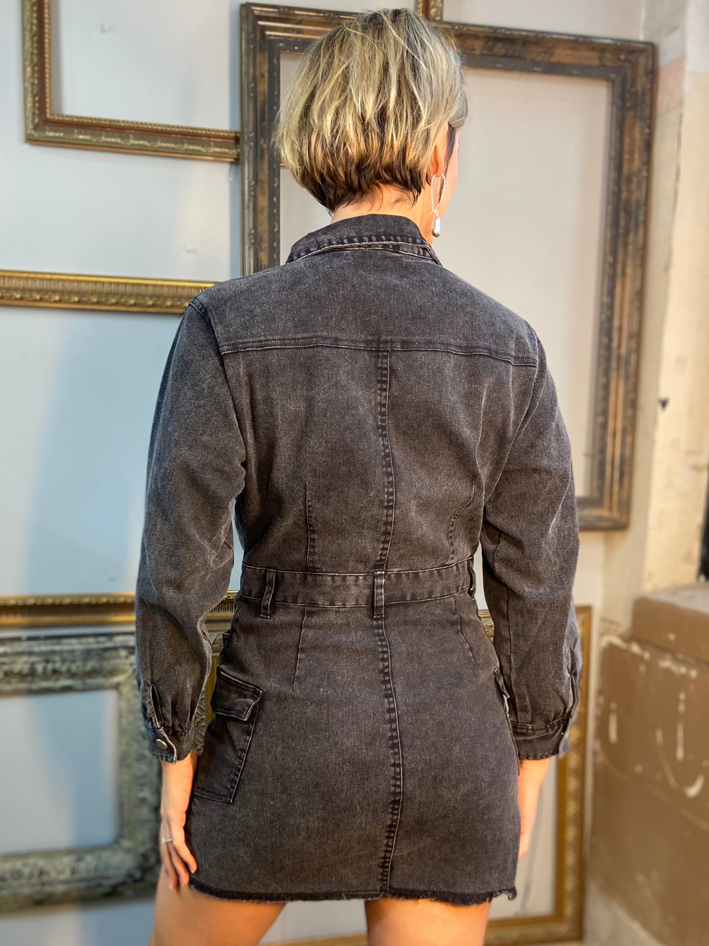 Charlotte Black Long Sleeve Denim Mini Dress - MK Threads Boutique