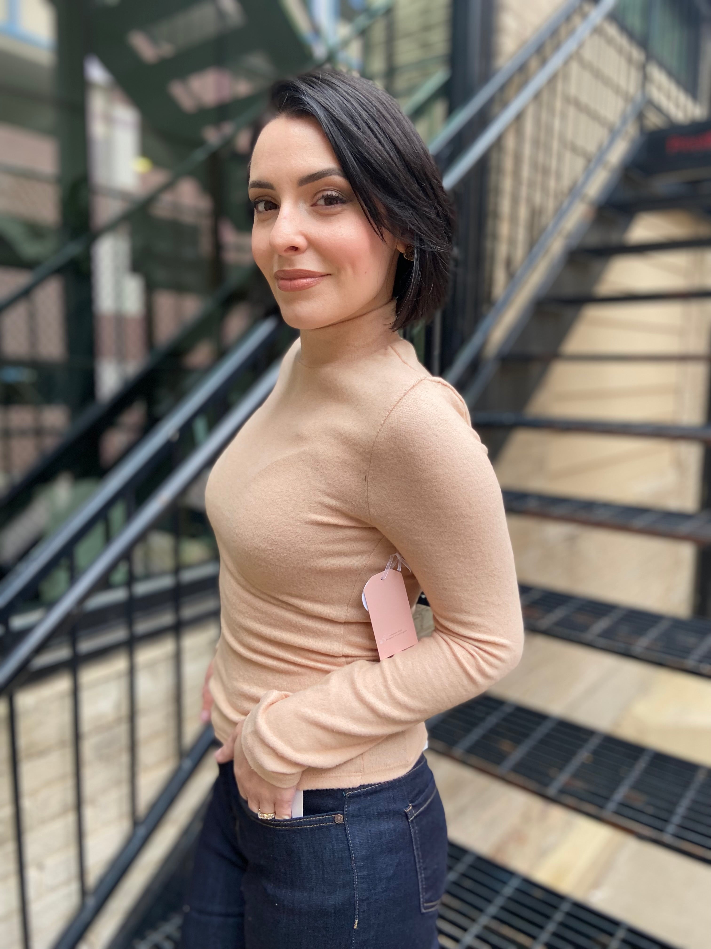 Stacy Taupe Mock Neck Long Sleeve