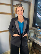 Donna Black Rhinestone Studded Blazer