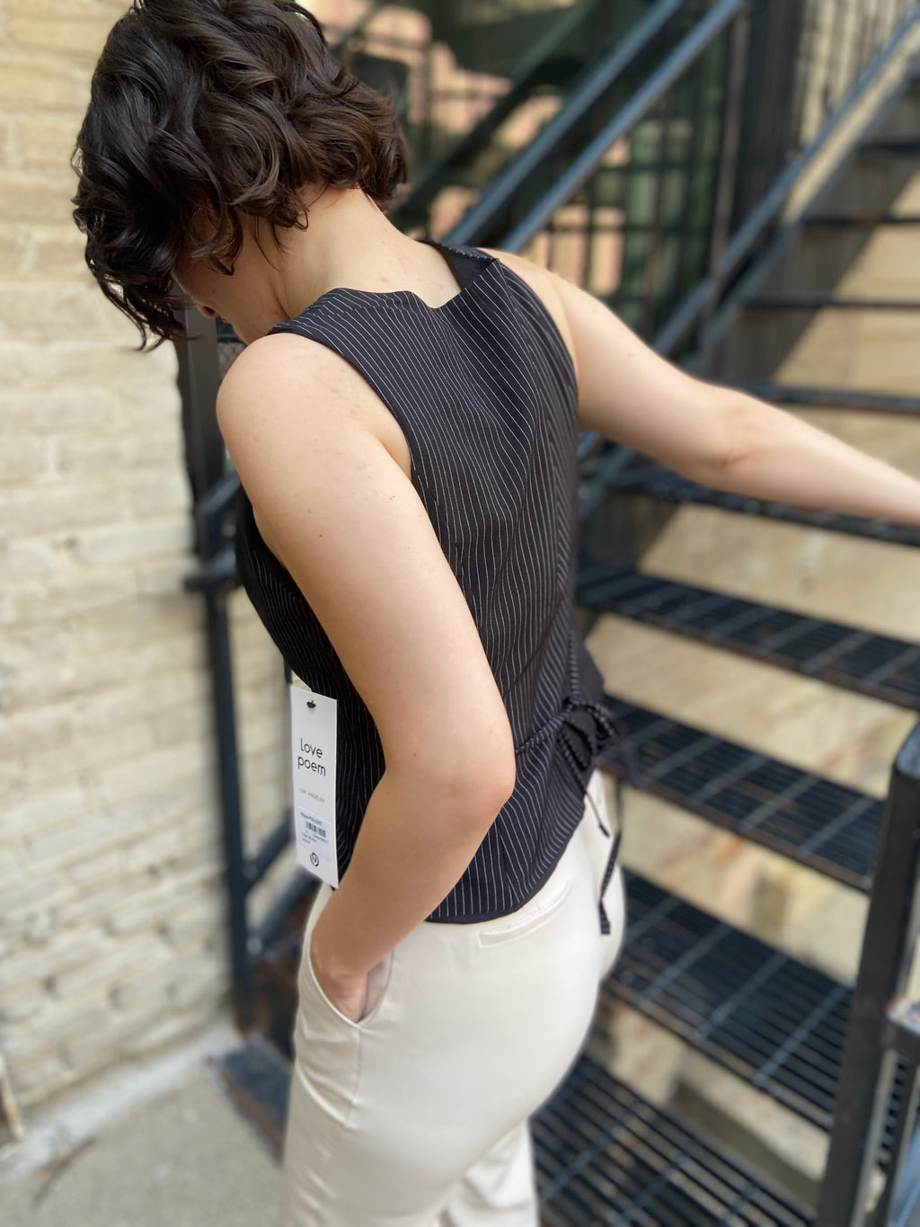 Ellie Black Pinstripe Sleeveless Vest