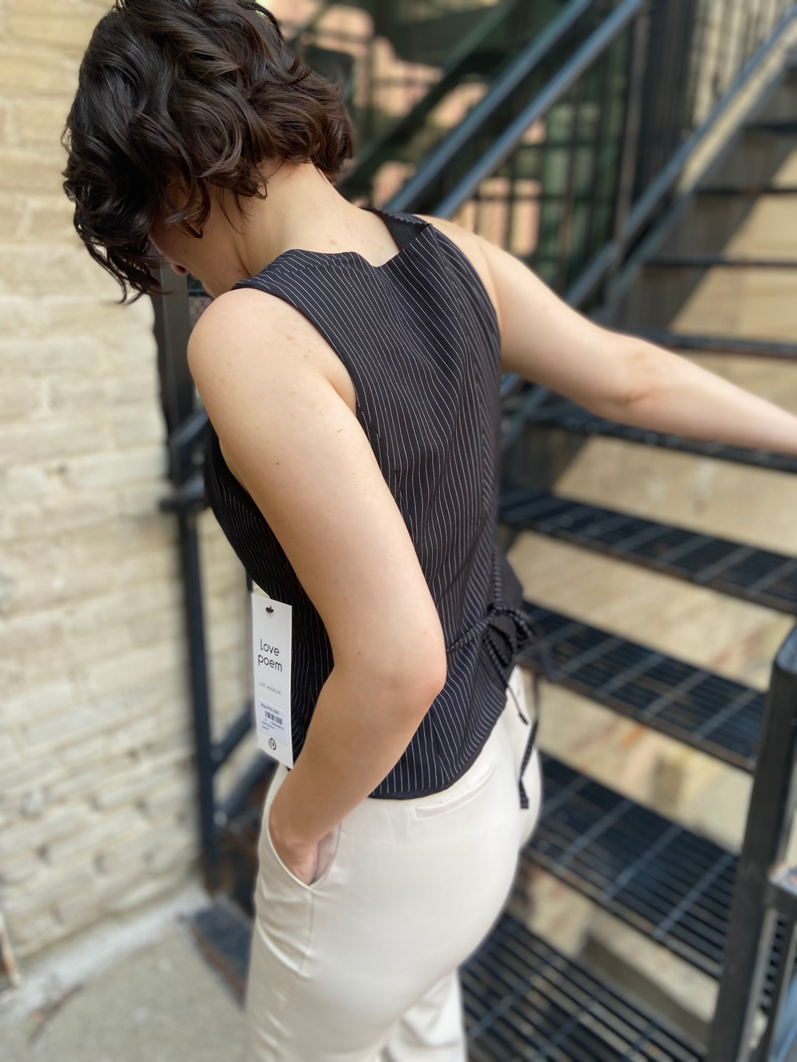 Ellie Black Pinstripe Sleeveless Vest