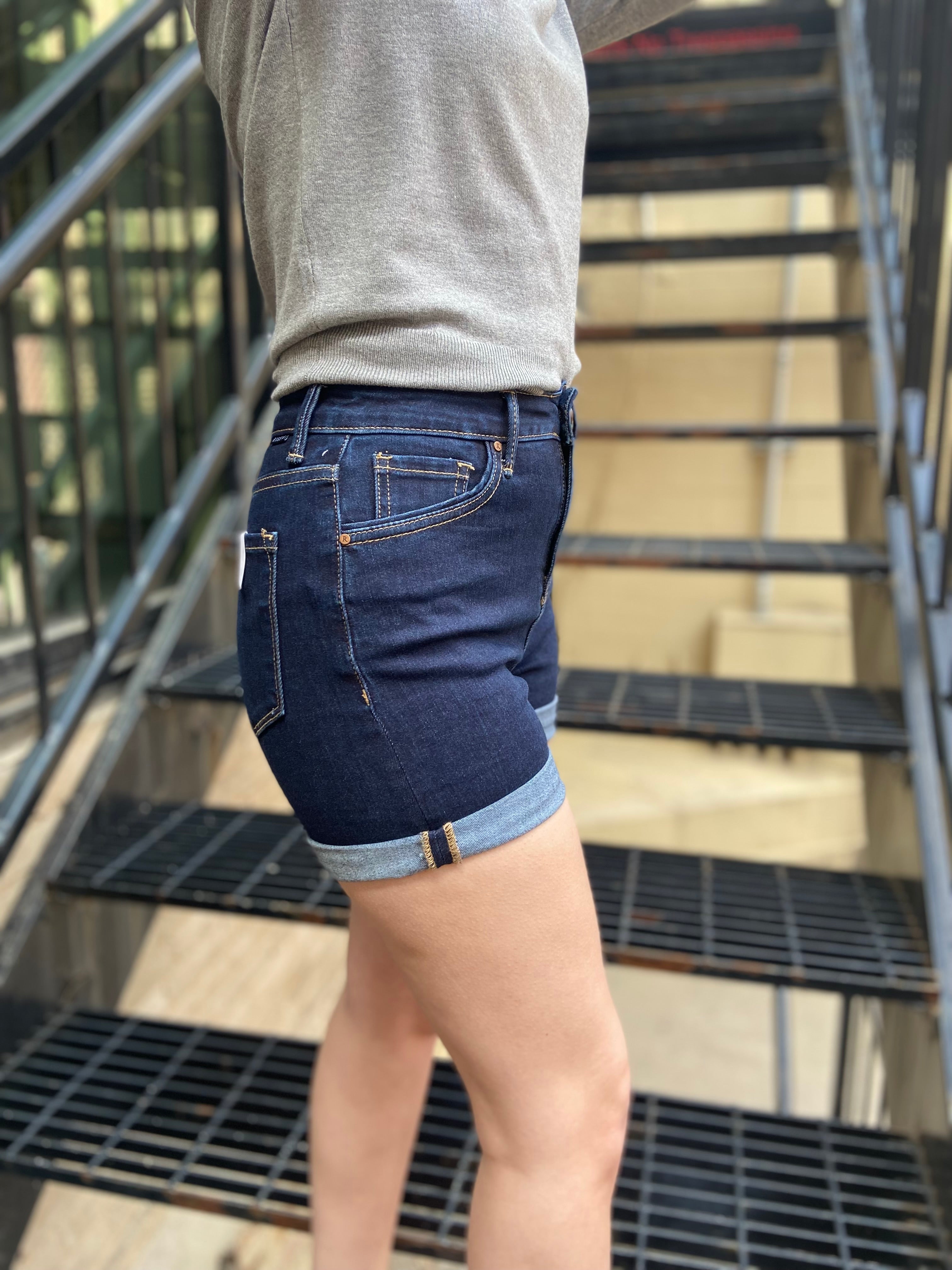Thane Dark Wash High Rise Risen Jean Shorts - MK Threads Boutique