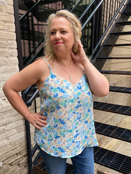 Anya Plus Size Blue Floral Tank Top