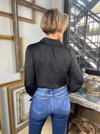 Brooke Black Tie Long Balloon Sleeve Blouse