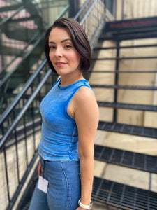 Corna Blue Washed Ribbed Tank Top