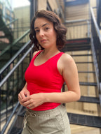 Rula Orange Red Double Line V Neck Tank Top - MK Threads Boutique