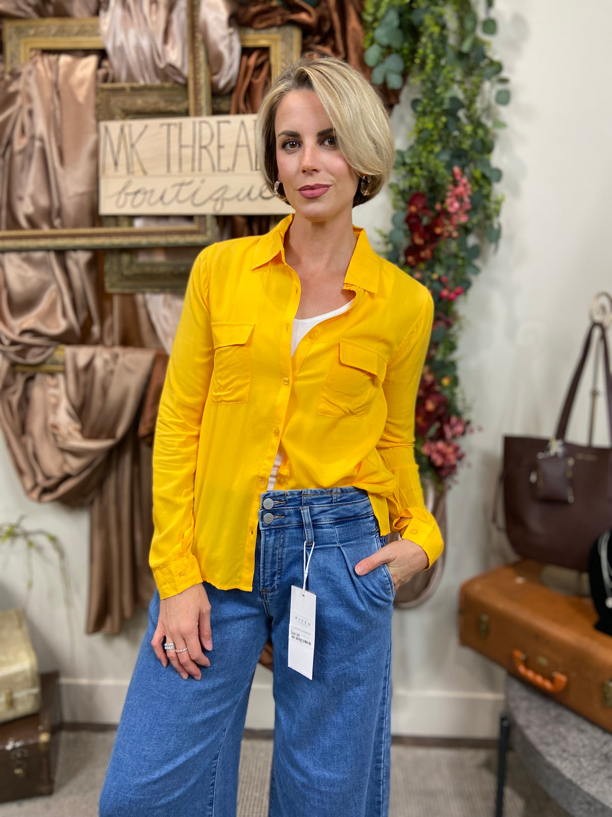 Dae Yellow Long Sleeve Button Up