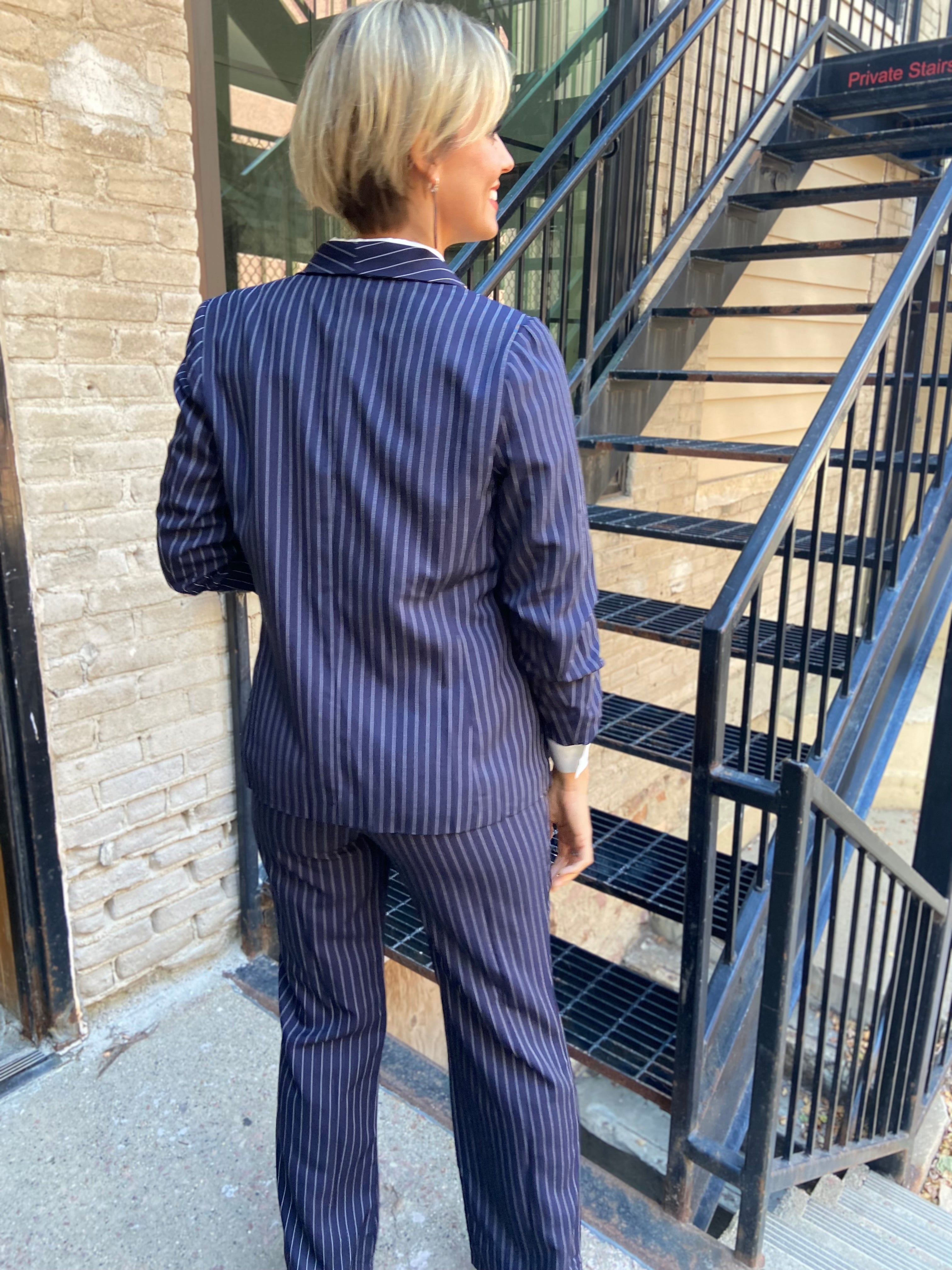 Kira Navy Pinstripe Blazer Jacket