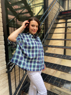 Nance Royal Blue Plaid Drop Shoulder Button Up