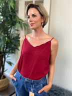 Asha Wine Scalloped V Neck Tank Top - MK Threads Boutique