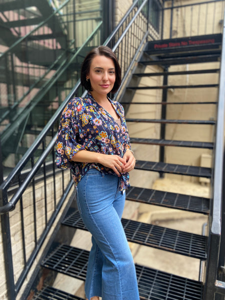 Fay Navy Floral Tie Blouse