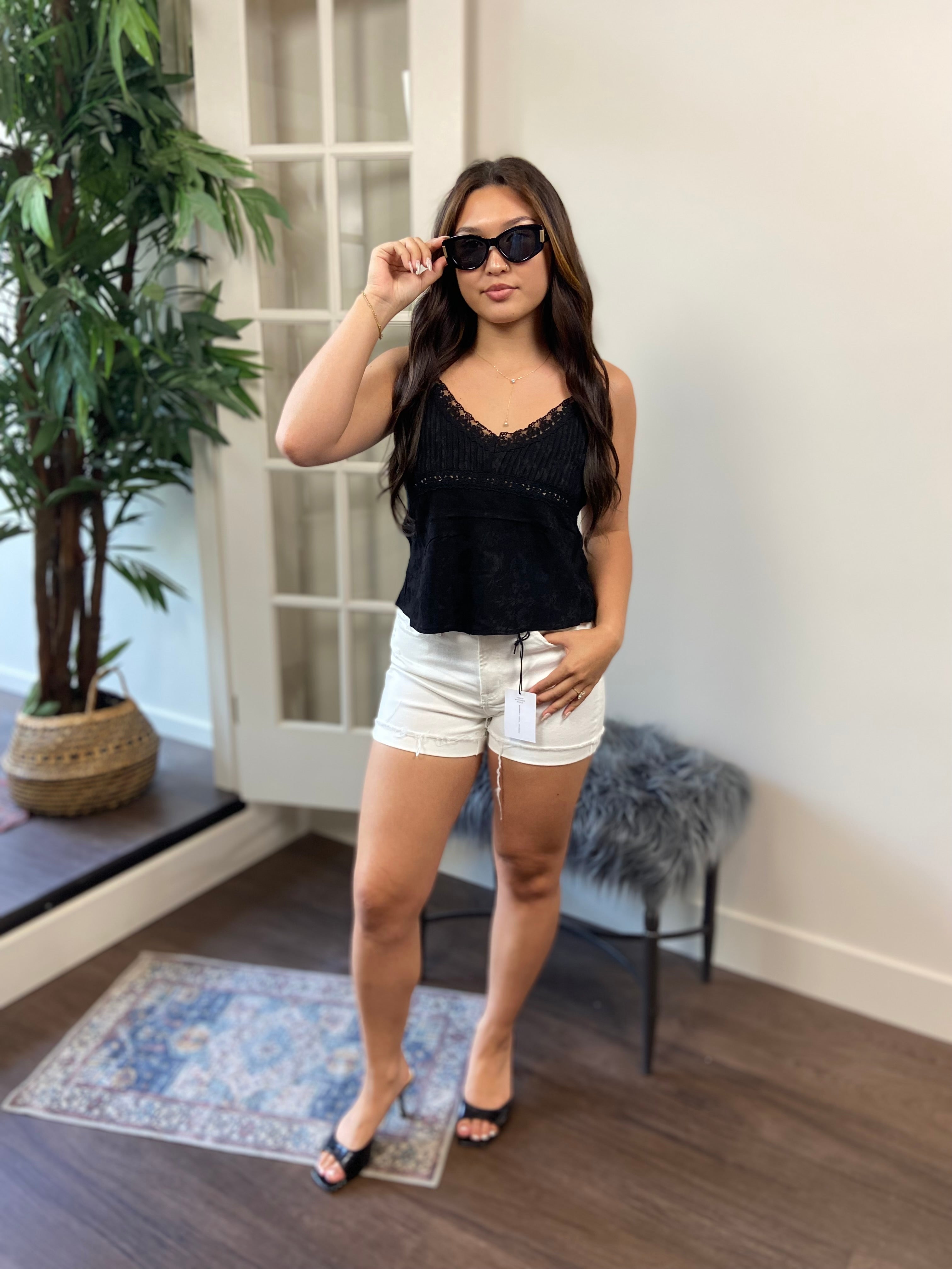 Kylie Black Lace Detail Tank Top