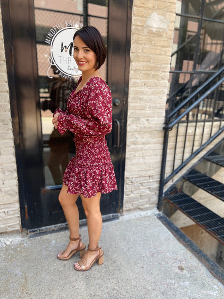 Maren Burgundy Floral Dress