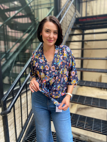 Fay Navy Floral Tie Blouse