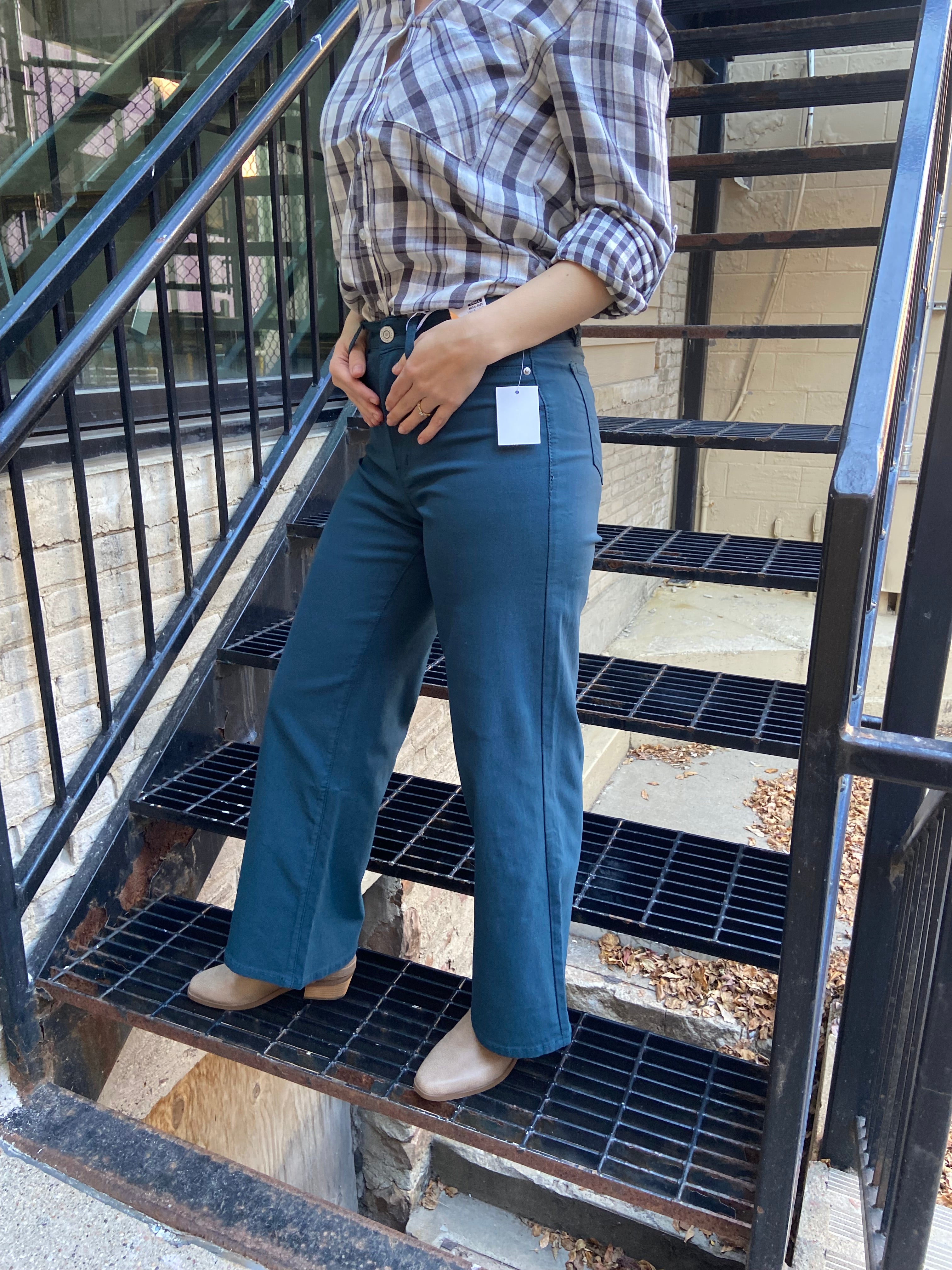 Anna Blue Steel High Rise Wide Leg Jeans