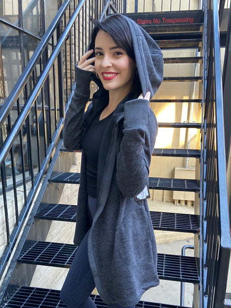 Palmer Heather Charcoal Hooded Cardigan